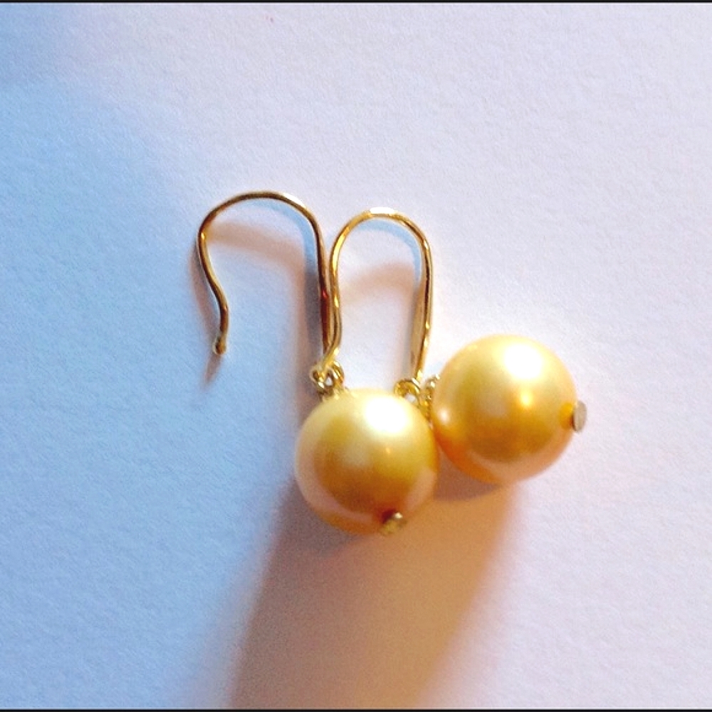 11.5mm Golden South Sea Pearl Earrings 14k Gold